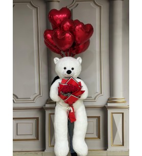 Ayıcık kırmızı gül kalpli balon